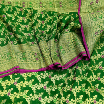 Indian Vintage Sari Heavy Pure Silk Woven Banarasi Brocade Saree Fabric 5Yd Ethnic Dress making Crafting Bollywood Dress Designing Zari
