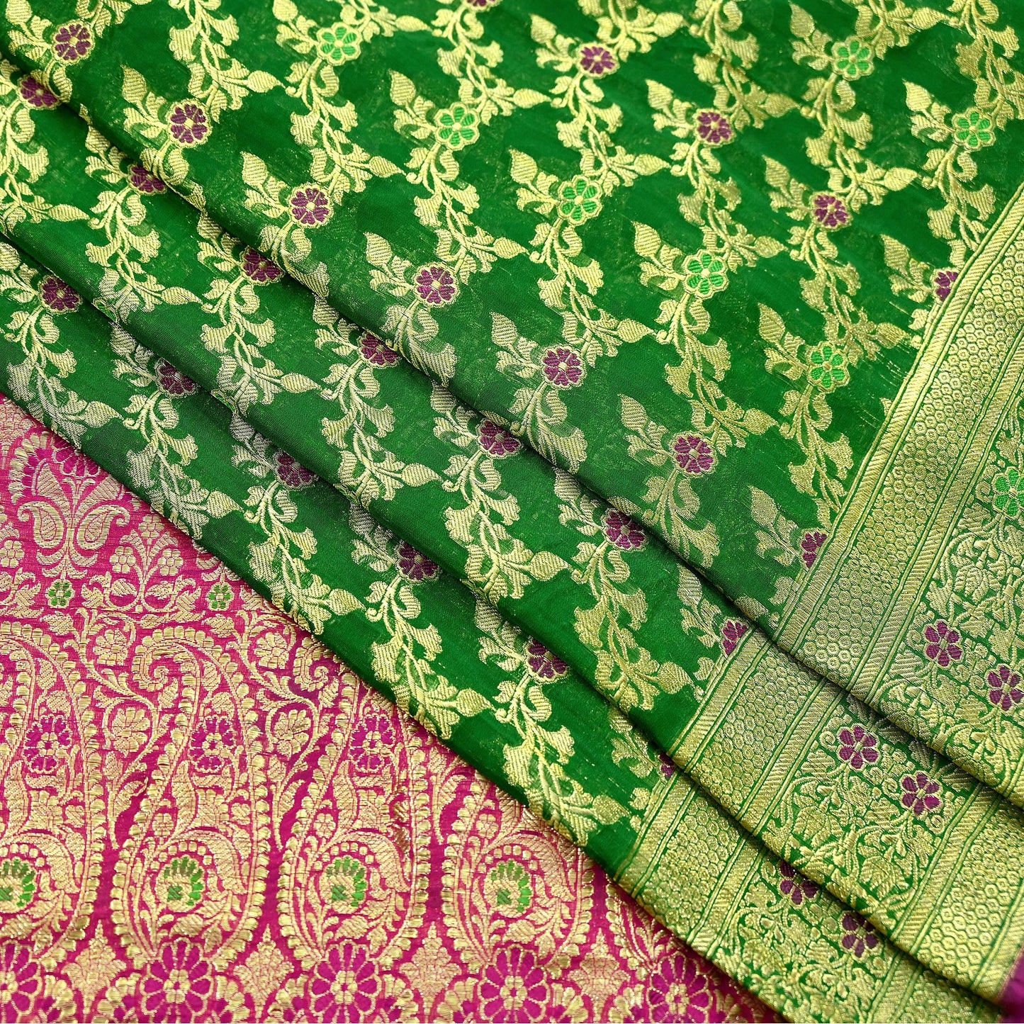 Indian Vintage Sari Heavy Pure Silk Woven Banarasi Brocade Saree Fabric 5Yd Ethnic Dress making Crafting Bollywood Dress Designing Zari
