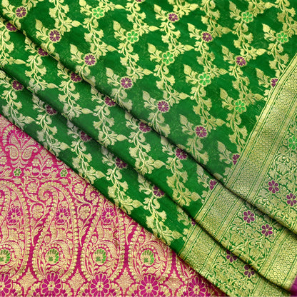 Indian Vintage Sari Heavy Pure Silk Woven Banarasi Brocade Saree Fabric 5Yd Ethnic Dress making Crafting Bollywood Dress Designing Zari