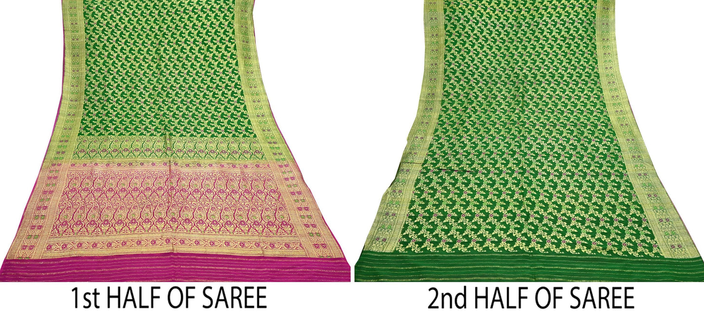 Indian Vintage Sari Heavy Pure Silk Woven Banarasi Brocade Saree Fabric 5Yd Ethnic Dress making Crafting Bollywood Dress Designing Zari