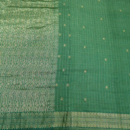 Indian Vintage Heavy Sarees Green 100% Pure Silk Hand Woven Kanjivaram Sari Craft Fabric 6Yd Ethnic Zari Fringes Dress Making Quilting