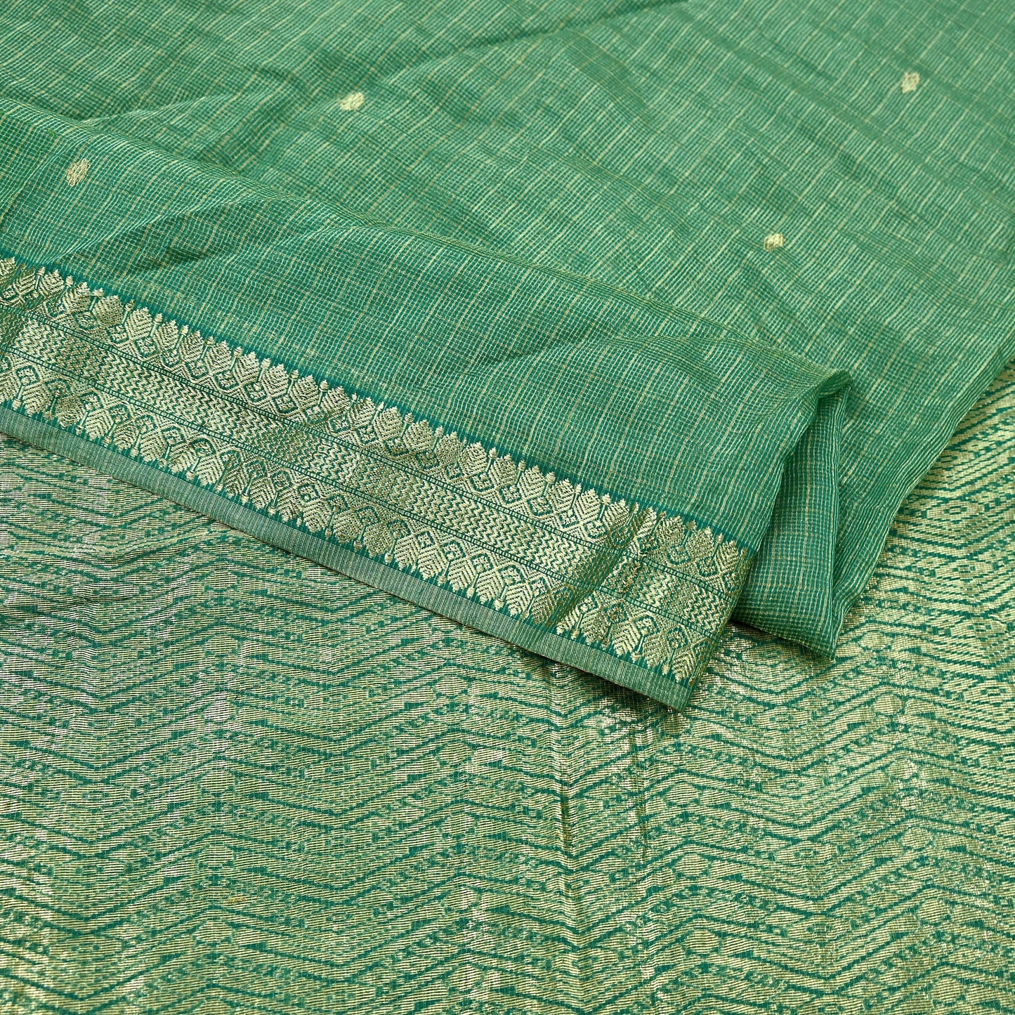 Indian Vintage Heavy Sarees Green 100% Pure Silk Hand Woven Kanjivaram Sari Craft Fabric 6Yd Ethnic Zari Fringes Dress Making Quilting