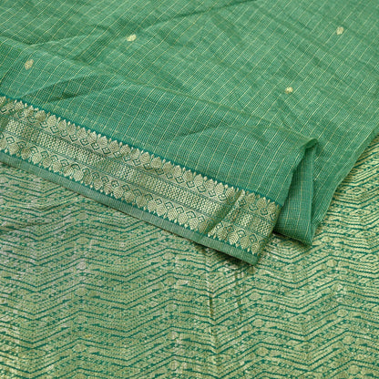Indian Vintage Heavy Sarees Green 100% Pure Silk Hand Woven Kanjivaram Sari Craft Fabric 6Yd Ethnic Zari Fringes Dress Making Quilting