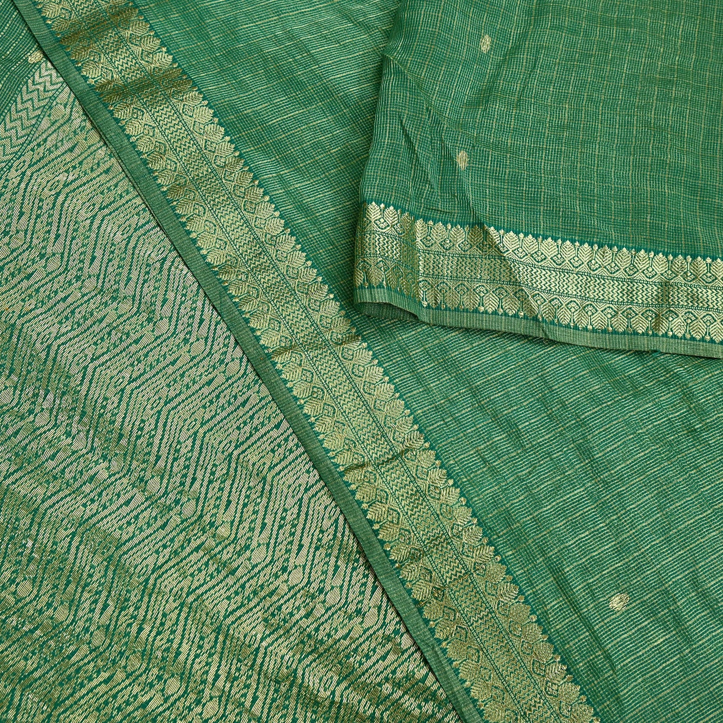 Indian Vintage Heavy Sarees Green 100% Pure Silk Hand Woven Kanjivaram Sari Craft Fabric 6Yd Ethnic Zari Fringes Dress Making Quilting