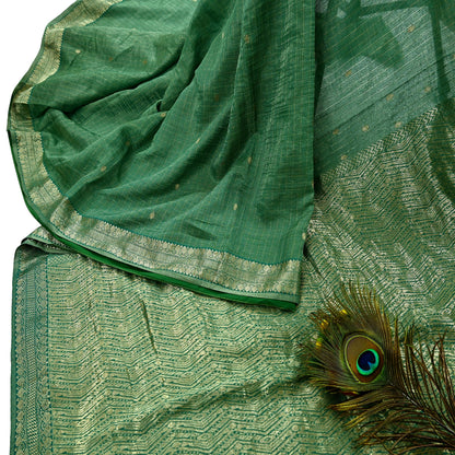 Indian Vintage Heavy Sarees Green 100% Pure Silk Hand Woven Kanjivaram Sari Craft Fabric 6Yd Ethnic Zari Fringes Dress Making Quilting