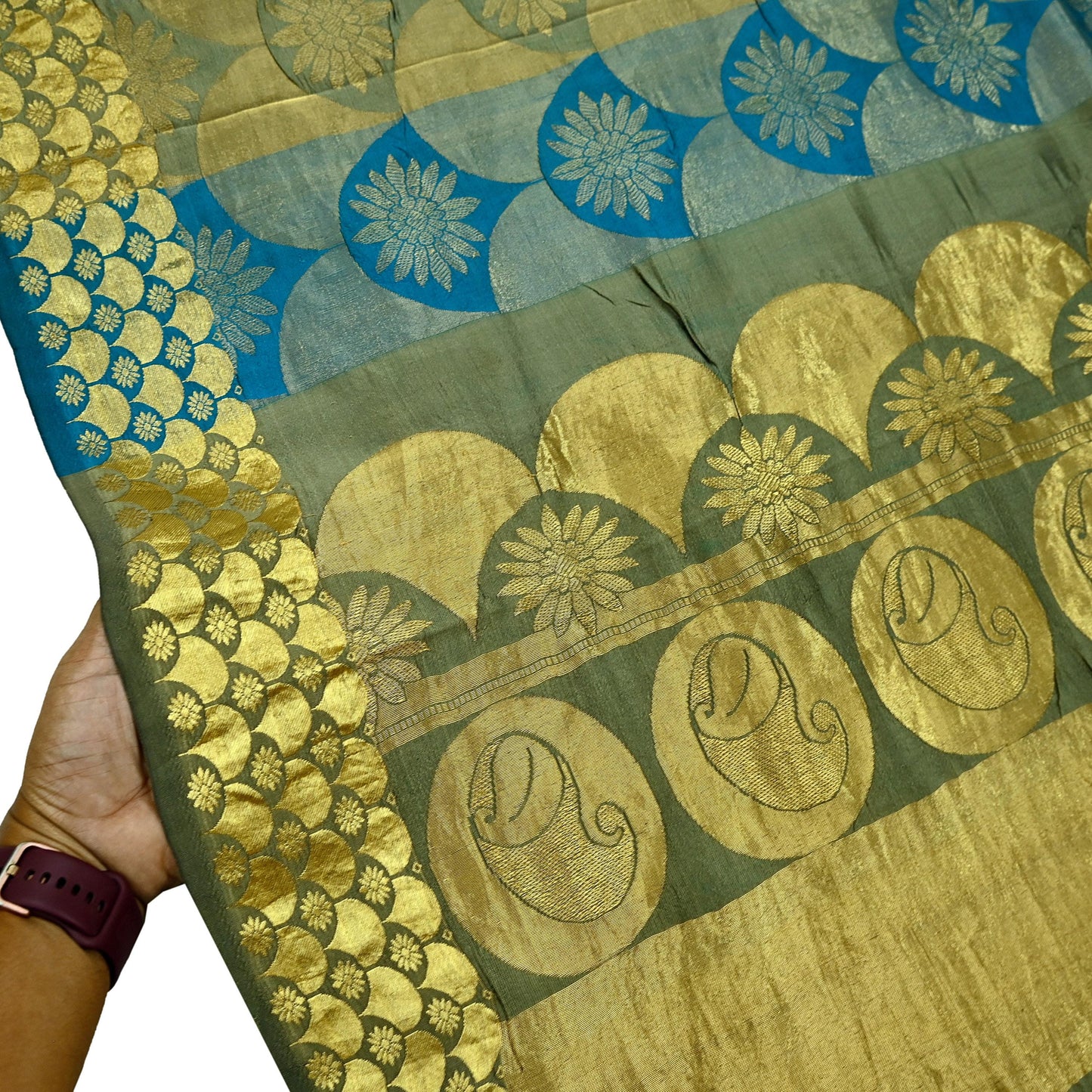 Indian Vintage Heavy Sari Green & Blue Kanjivaram Saree 100% Pure Silk Zari 6Yd Crafting Dress making For Crafting Quilting Upcycle