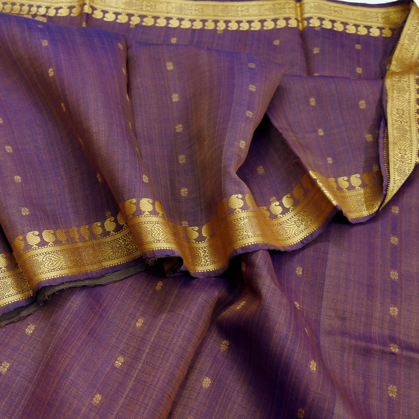 Indian Vintage Heavy Purple Hand Woven Saree 100% Pure Silk Sari 5Yard Floral Dress making Crafting Quilting Upcycle