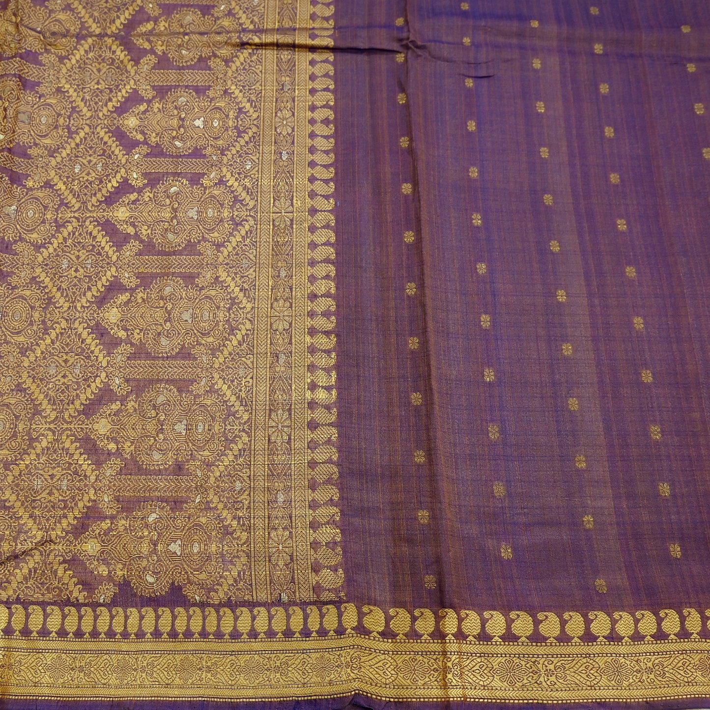 Indian Vintage Heavy Purple Hand Woven Saree 100% Pure Silk Sari 5Yard Floral Dress making Crafting Quilting Upcycle