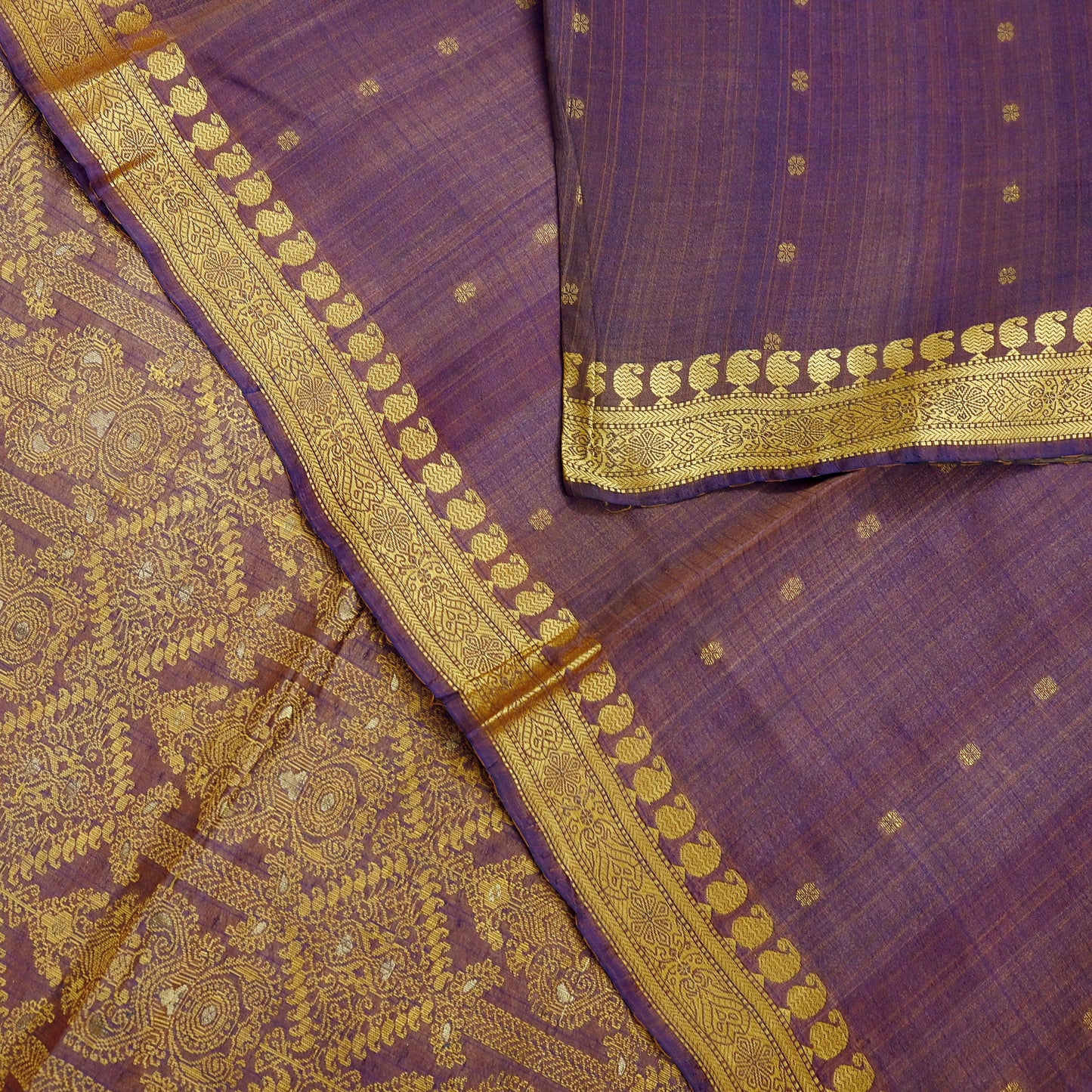 Indian Vintage Heavy Purple Hand Woven Saree 100% Pure Silk Sari 5Yard Floral Dress making Crafting Quilting Upcycle