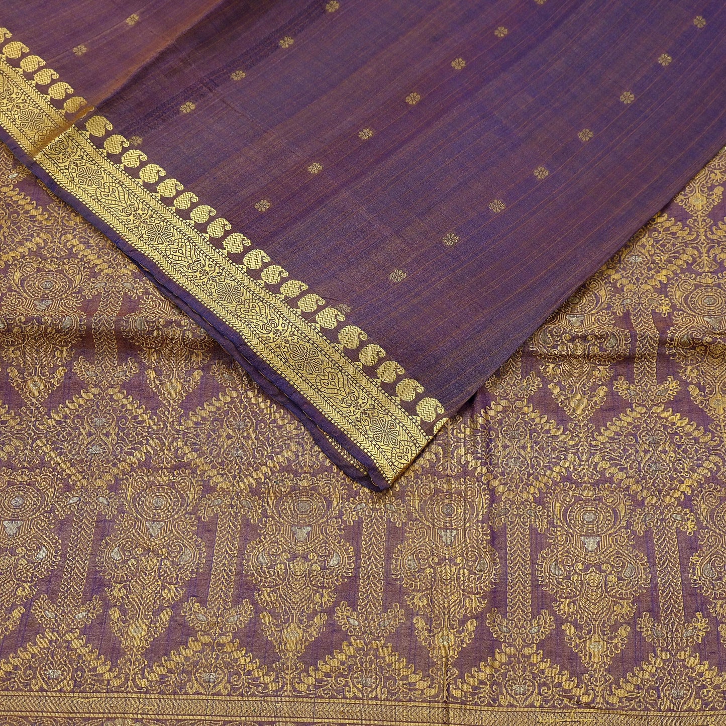 Indian Vintage Heavy Purple Hand Woven Saree 100% Pure Silk Sari 5Yard Floral Dress making Crafting Quilting Upcycle