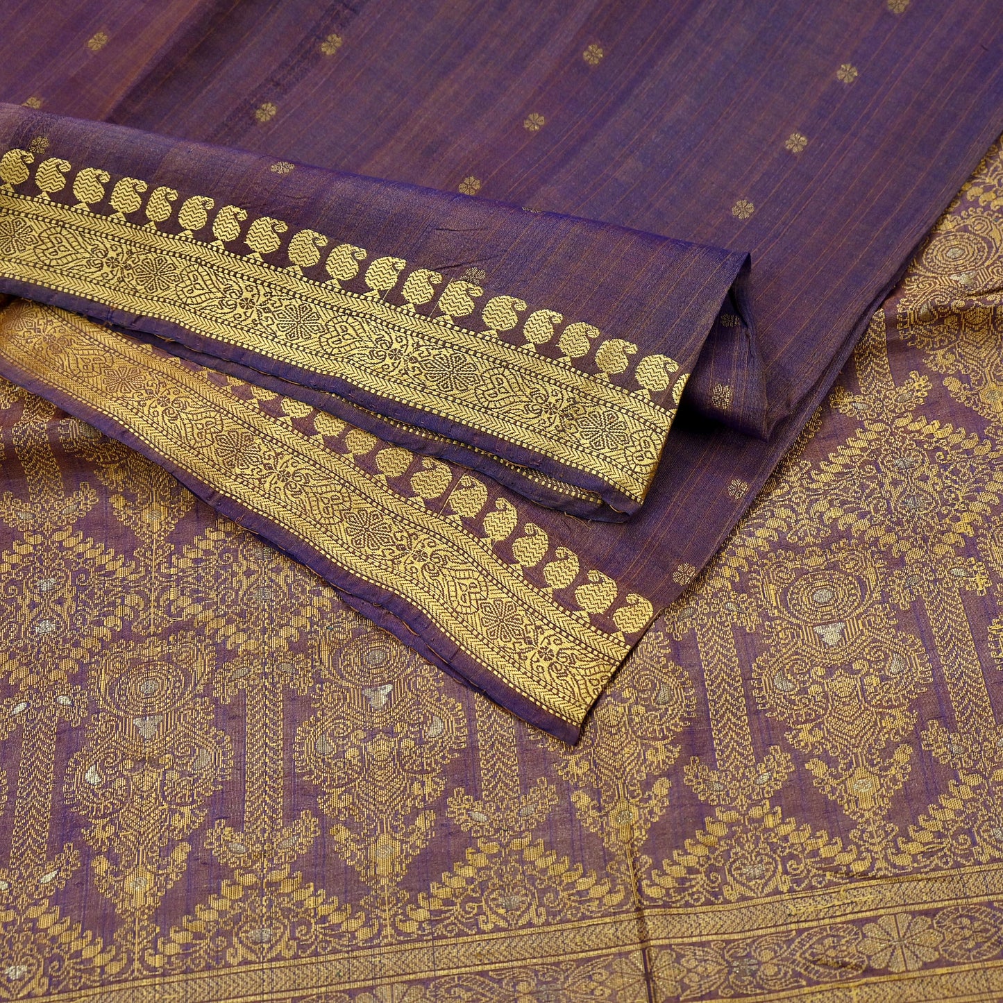 Indian Vintage Heavy Purple Hand Woven Saree 100% Pure Silk Sari 5Yard Floral Dress making Crafting Quilting Upcycle