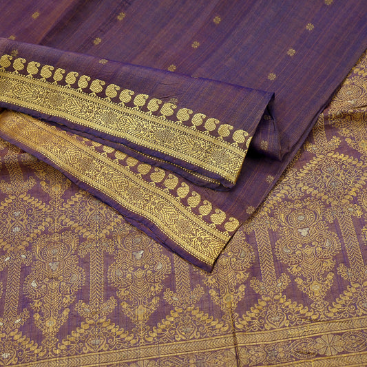 Indian Vintage Heavy Purple Hand Woven Saree 100% Pure Silk Sari 5Yard Floral Dress making Crafting Quilting Upcycle