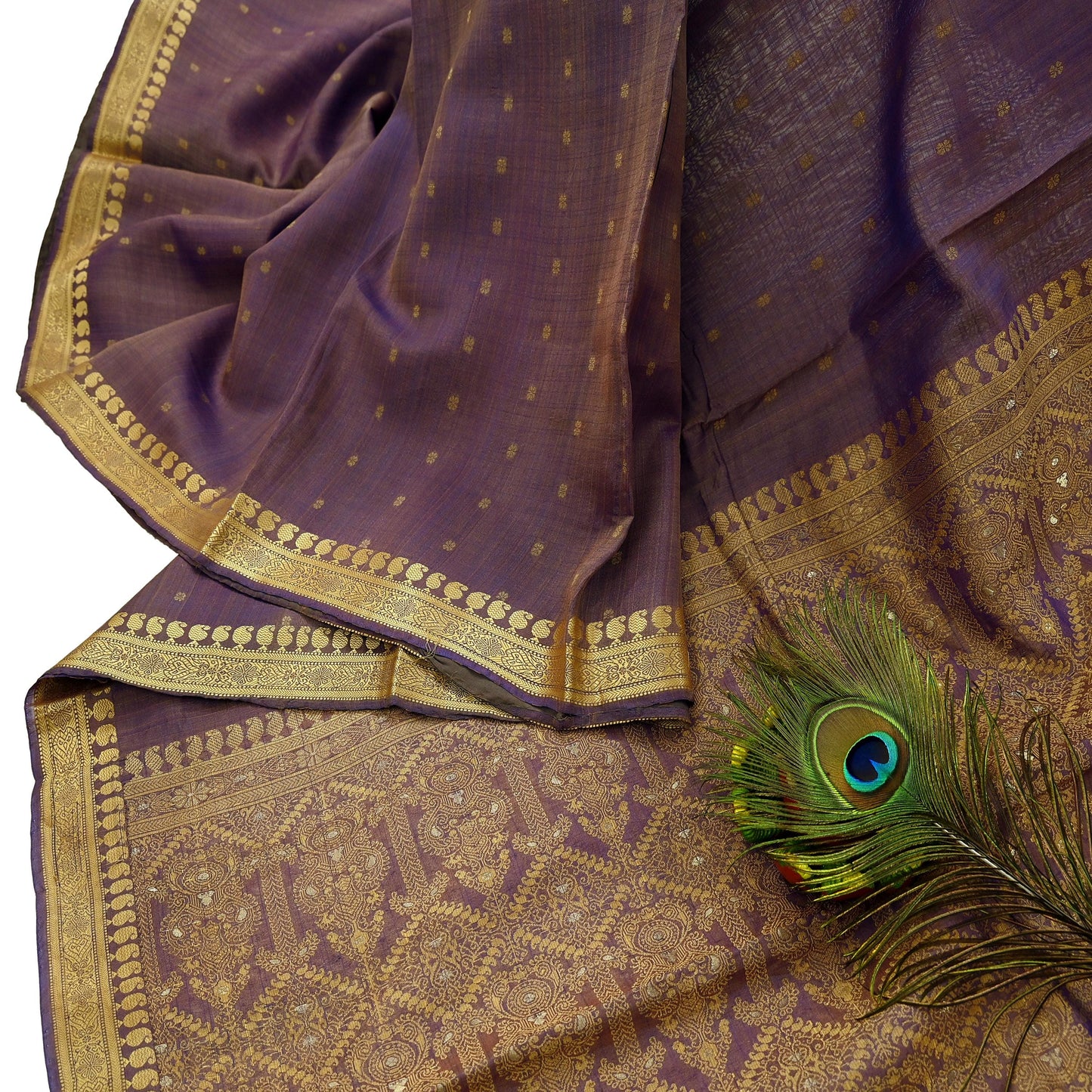 Indian Vintage Heavy Purple Hand Woven Saree 100% Pure Silk Sari 5Yard Floral Dress making Crafting Quilting Upcycle