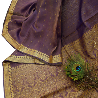 Indian Vintage Heavy Purple Hand Woven Saree 100% Pure Silk Sari 5Yard Floral Dress making Crafting Quilting Upcycle