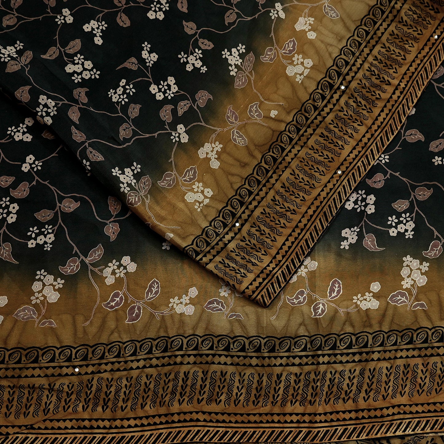 Indian Vintage Sari Black Pure Crepe Silk Printed Saree 5yd Sewing Floral Soft Craft Fabric Wrap Dress making Crafting Quilting Upcycle