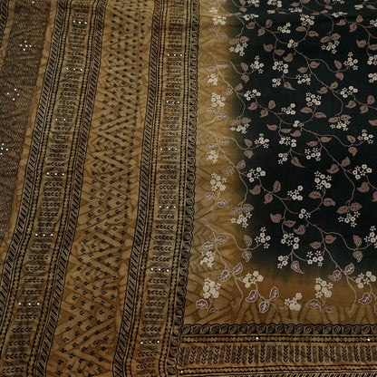Indian Vintage Sari Black Pure Crepe Silk Printed Saree 5yd Sewing Floral Soft Craft Fabric Wrap Dress making Crafting Quilting Upcycle