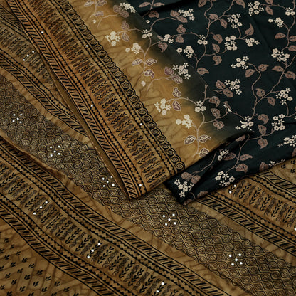 Indian Vintage Sari Black Pure Crepe Silk Printed Saree 5yd Sewing Floral Soft Craft Fabric Wrap Dress making Crafting Quilting Upcycle