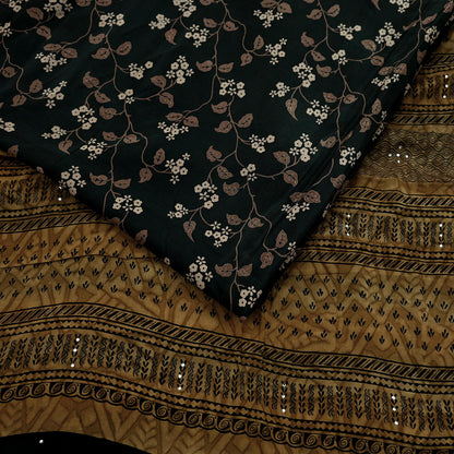 Indian Vintage Sari Black Pure Crepe Silk Printed Saree 5yd Sewing Floral Soft Craft Fabric Wrap Dress making Crafting Quilting Upcycle