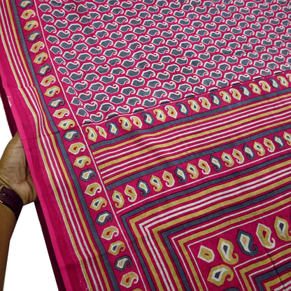 Indian Vintage Sari Pink & Gray Printed 100% Pure Cotton Saree Craft Fabric 5Yd Sewing Sarong Wrap Boho Dress Making Crafting Quilting