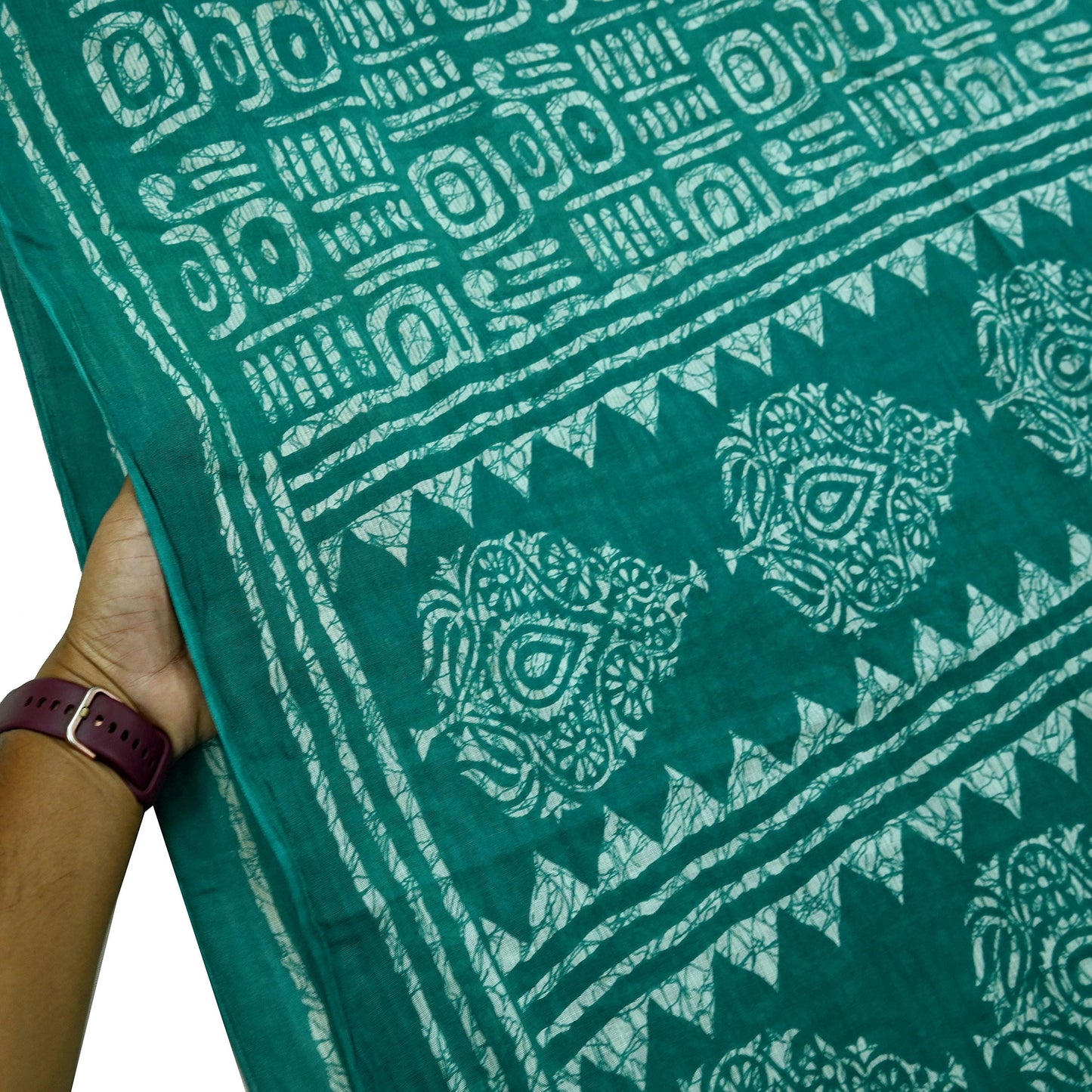 Indian Vintage Sari Green Batik Printed Saree 100% Pure Cotton 5Yd Craft Fabric Soft Sewing Sarong Wrap Boho Quilting Dress Making