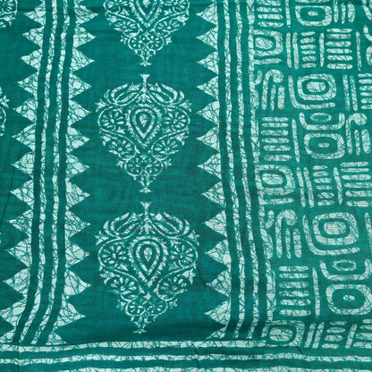 Indian Vintage Sari Green Batik Printed Saree 100% Pure Cotton 5Yd Craft Fabric Soft Sewing Sarong Wrap Boho Quilting Dress Making