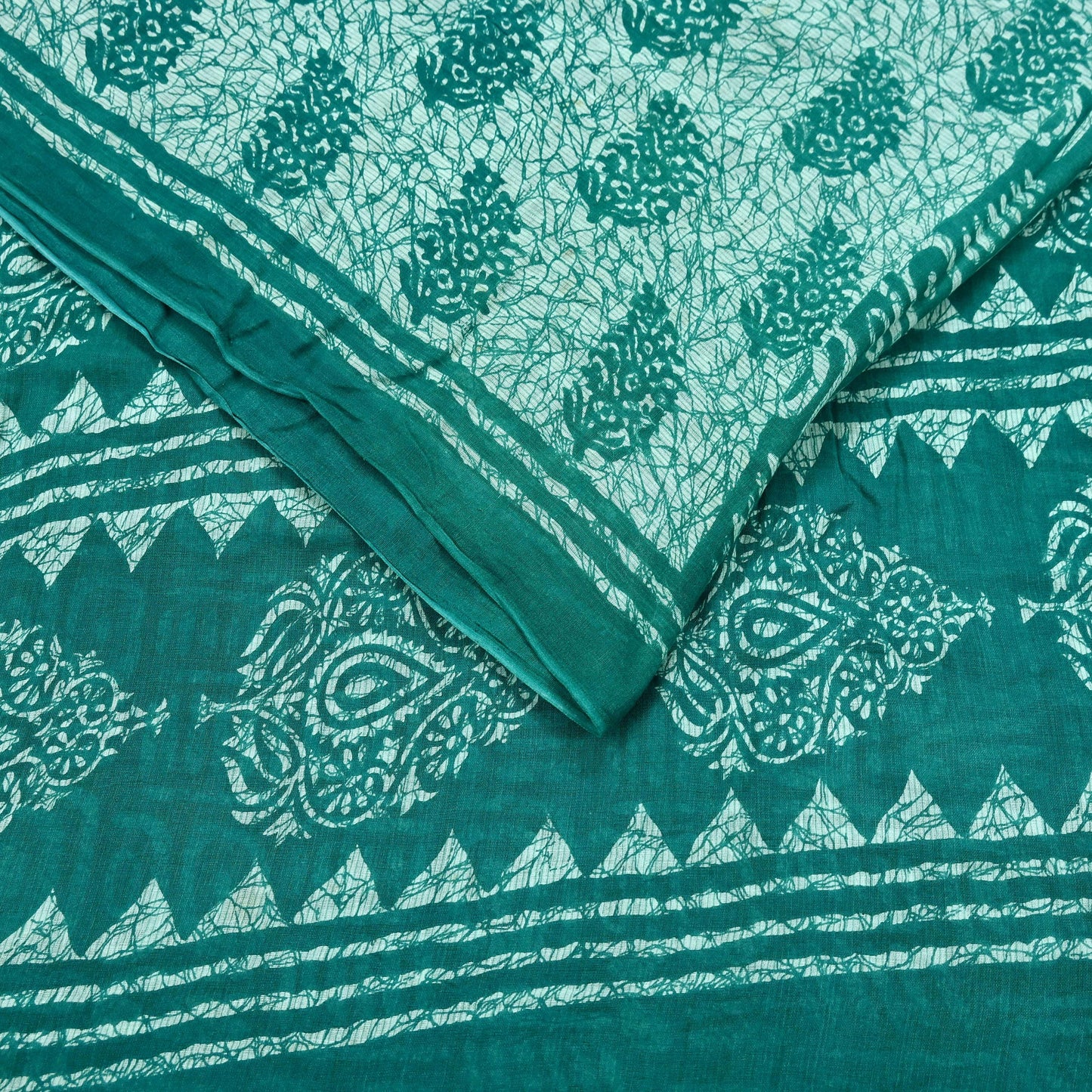 Indian Vintage Sari Green Batik Printed Saree 100% Pure Cotton 5Yd Craft Fabric Soft Sewing Sarong Wrap Boho Quilting Dress Making
