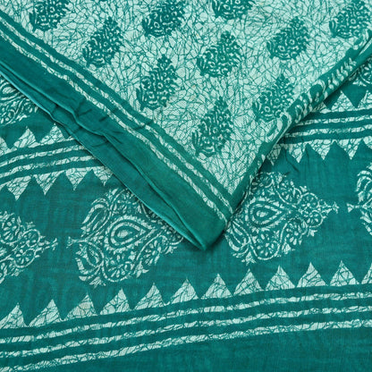 Indian Vintage Sari Green Batik Printed Saree 100% Pure Cotton 5Yd Craft Fabric Soft Sewing Sarong Wrap Boho Quilting Dress Making