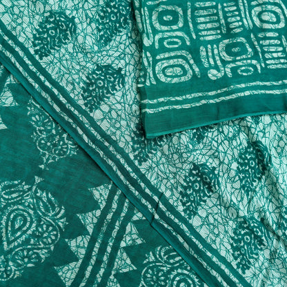 Indian Vintage Sari Green Batik Printed Saree 100% Pure Cotton 5Yd Craft Fabric Soft Sewing Sarong Wrap Boho Quilting Dress Making