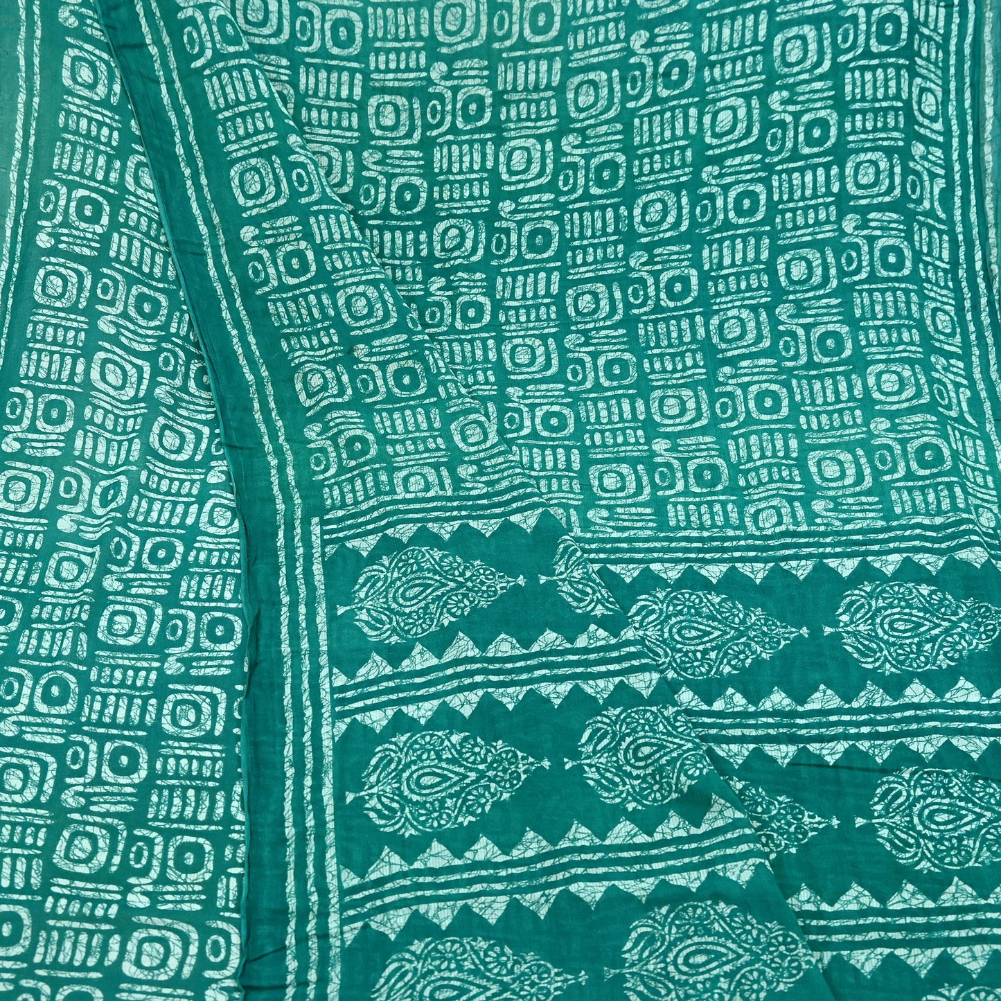Indian Vintage Sari Green Batik Printed Saree 100% Pure Cotton 5Yd Craft Fabric Soft Sewing Sarong Wrap Boho Quilting Dress Making