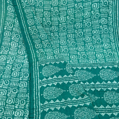 Indian Vintage Sari Green Batik Printed Saree 100% Pure Cotton 5Yd Craft Fabric Soft Sewing Sarong Wrap Boho Quilting Dress Making