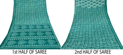 Indian Vintage Sari Green Batik Printed Saree 100% Pure Cotton 5Yd Craft Fabric Soft Sewing Sarong Wrap Boho Quilting Dress Making