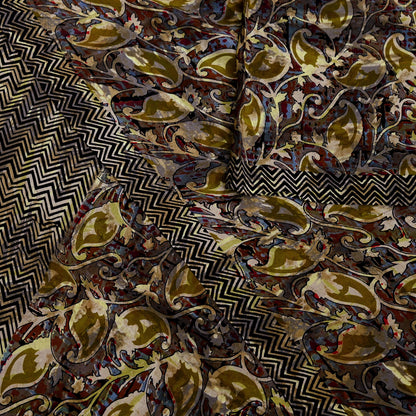 Indian Vintage Sari Black & Green Pure Crepe Silk Hand Embroidered Saree 6yd Sewing Abatract Craft Sequins Dress making Crafting Quilting