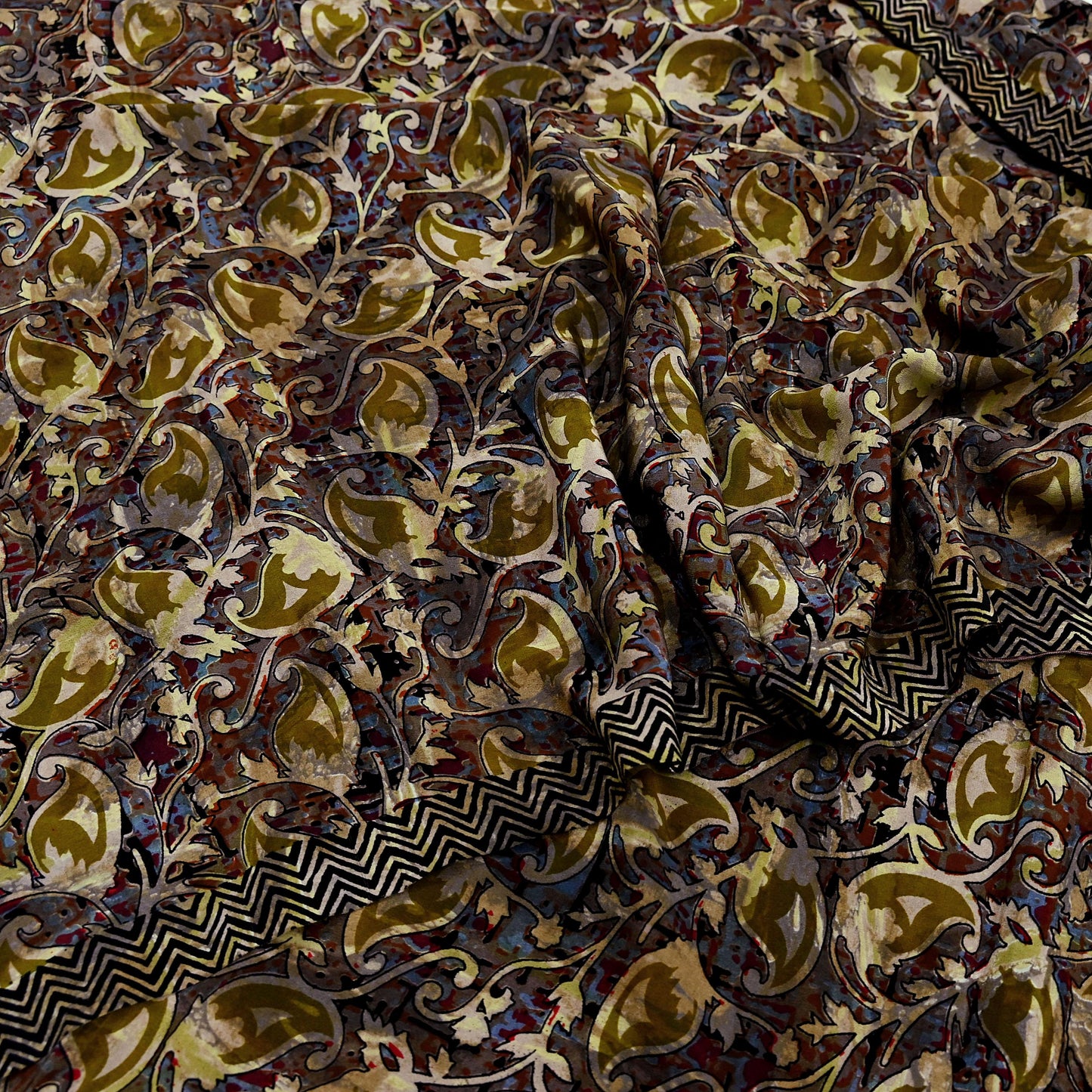 Indian Vintage Sari Black & Green Pure Crepe Silk Hand Embroidered Saree 6yd Sewing Abatract Craft Sequins Dress making Crafting Quilting
