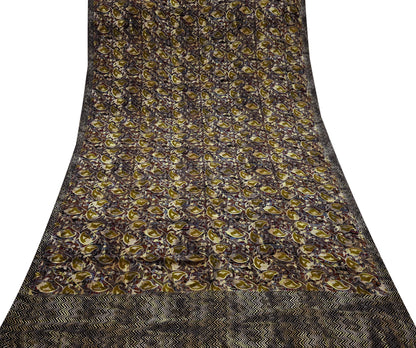 Indian Vintage Sari Black & Green Pure Crepe Silk Hand Embroidered Saree 6yd Sewing Abatract Craft Sequins Dress making Crafting Quilting