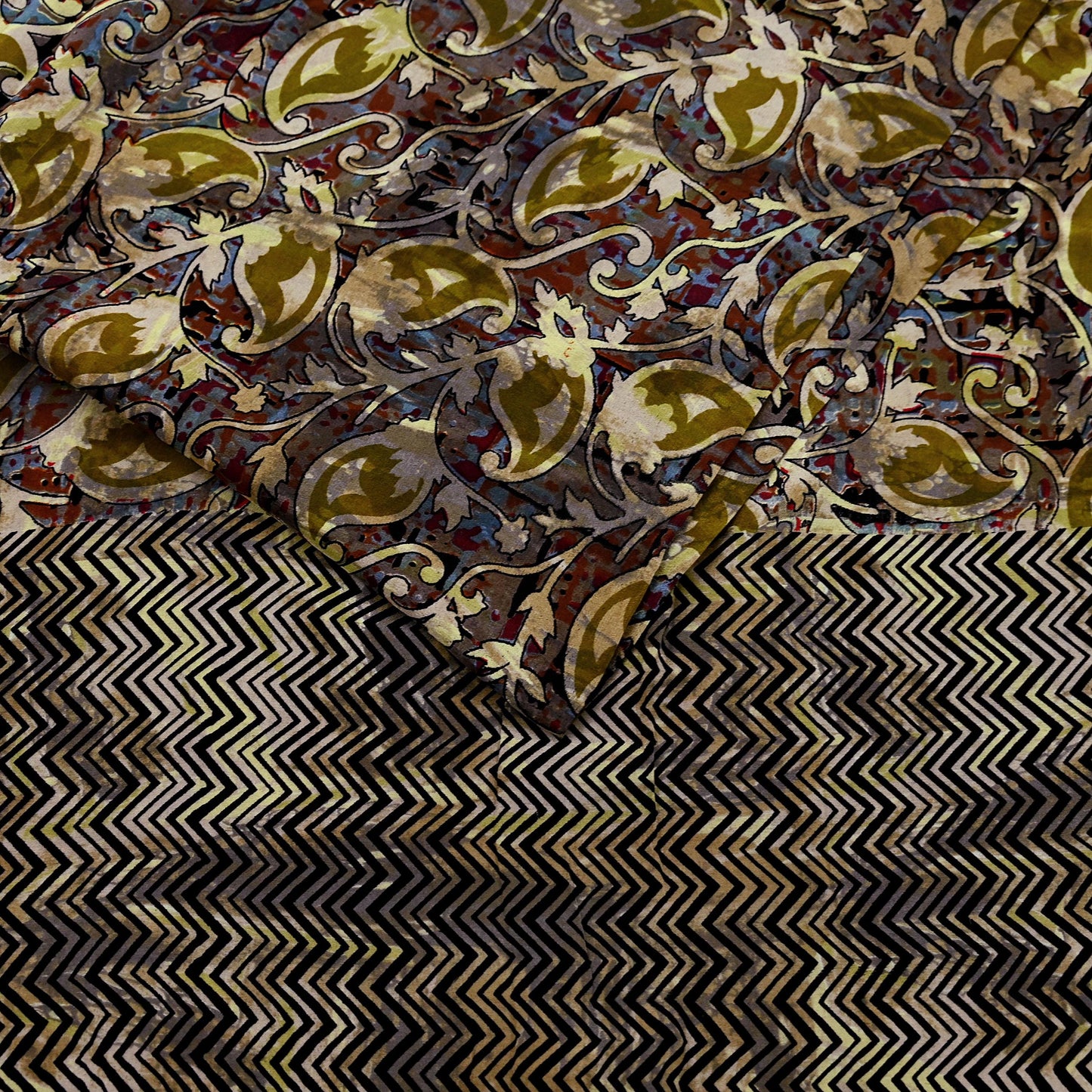 Indian Vintage Sari Black & Green Pure Crepe Silk Hand Embroidered Saree 6yd Sewing Abatract Craft Sequins Dress making Crafting Quilting