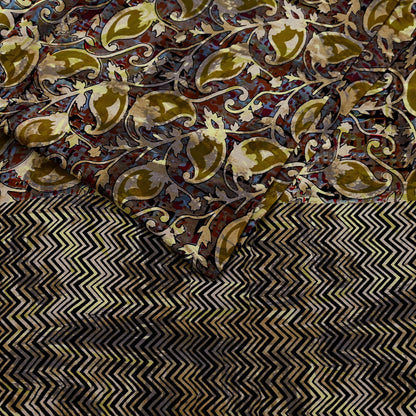Indian Vintage Sari Black & Green Pure Crepe Silk Hand Embroidered Saree 6yd Sewing Abatract Craft Sequins Dress making Crafting Quilting
