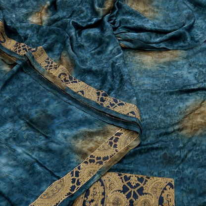 Indian Vintage Green & Blue Sarees Satin Hand Embroidered Sari Craft Fabric 5-Yards Sewing Soft Zardozi/Zari Floral Dress making Crafting