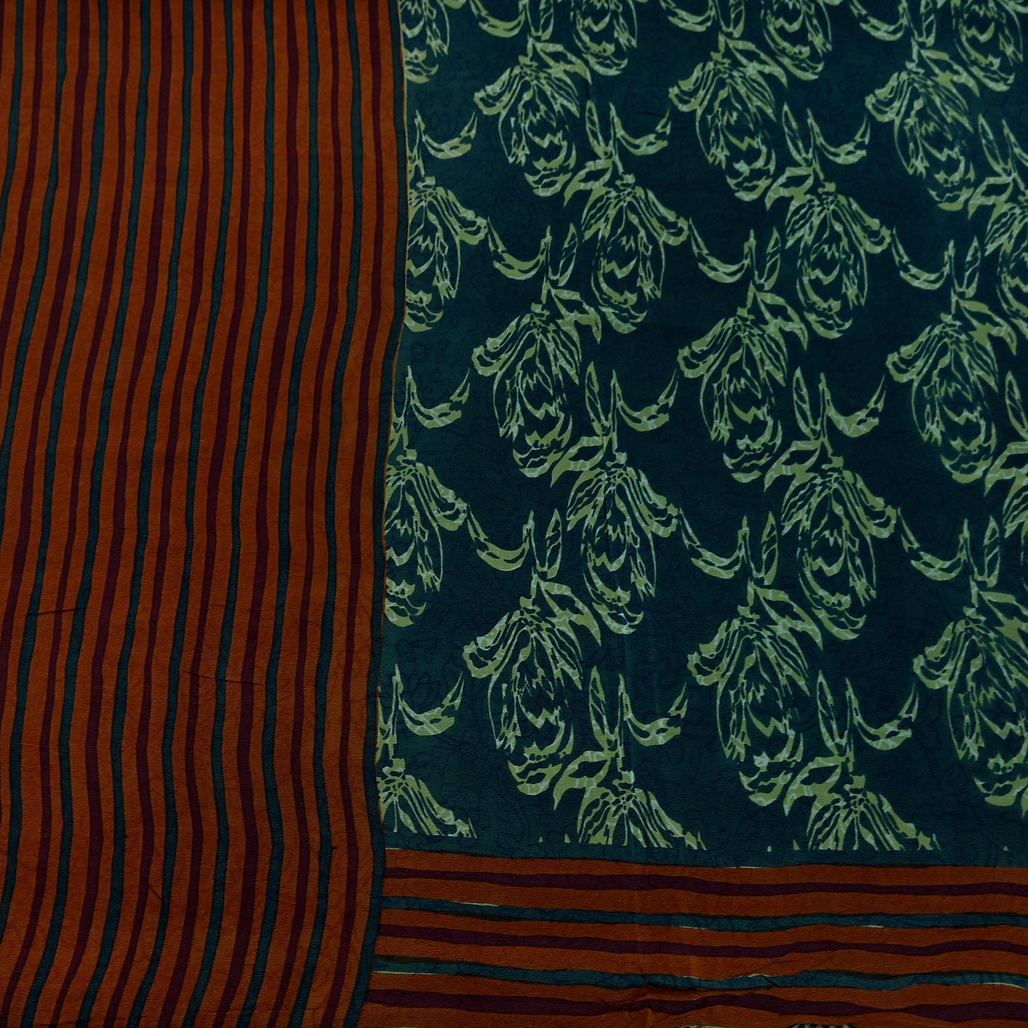 Indian Vintage Sari Green & Brown Pure Crepe Silk Printed Sarees 5yd Sewing Floral Soft Craft Fabric Wrap Dress making Crafting Quilting
