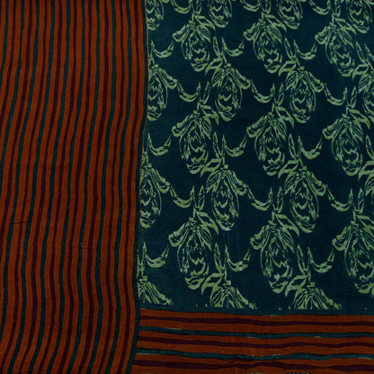Indian Vintage Sari Green & Brown Pure Crepe Silk Printed Sarees 5yd Sewing Floral Soft Craft Fabric Wrap Dress making Crafting Quilting