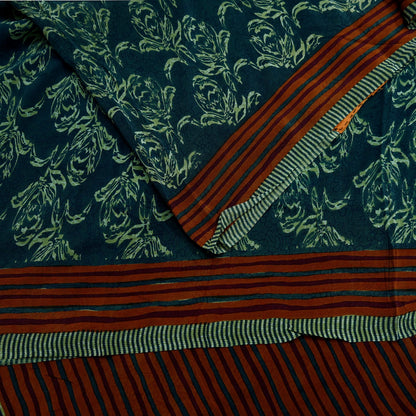 Indian Vintage Sari Green & Brown Pure Crepe Silk Printed Sarees 5yd Sewing Floral Soft Craft Fabric Wrap Dress making Crafting Quilting