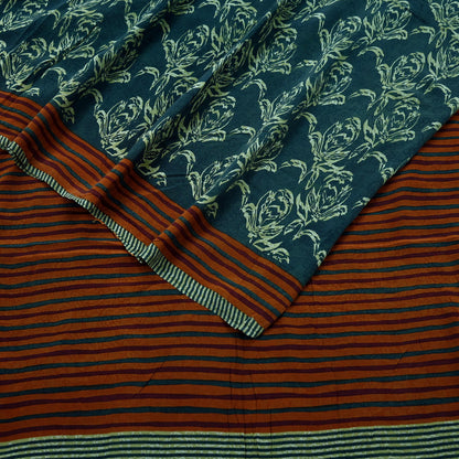 Indian Vintage Sari Green & Brown Pure Crepe Silk Printed Sarees 5yd Sewing Floral Soft Craft Fabric Wrap Dress making Crafting Quilting