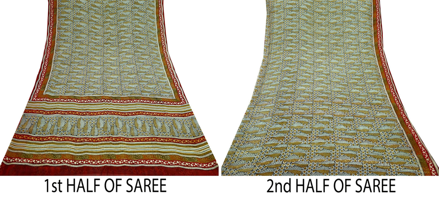 Women Vintage Sari Multi Pure Georgette Silk Printed Saree Craft Fabric Sewing 5Yard Soft Light Dress Making Floral Dress making Crafting