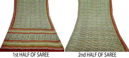 Women Vintage Sari Multi Pure Georgette Silk Printed Saree Craft Fabric Sewing 5Yard Soft Light Dress Making Floral Dress making Crafting