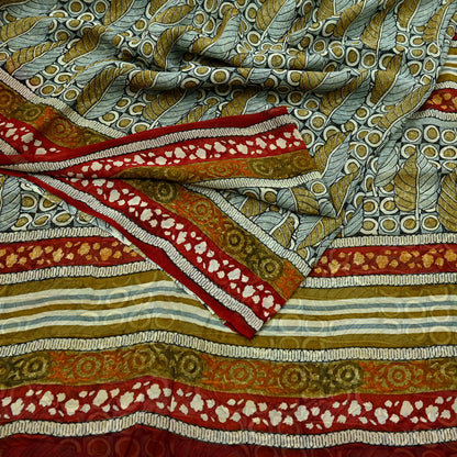 Women Vintage Sari Multi Pure Georgette Silk Printed Saree Craft Fabric Sewing 5Yard Soft Light Dress Making Floral Dress making Crafting