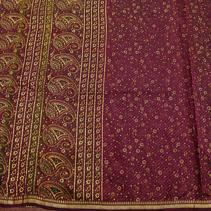 Indian Vintage Sari Purple 100% Pure Silk Painted/Printed Sarees Fabric 5yard Sewing Craft Fabric DressMaking  Soft Wrap Zari Border