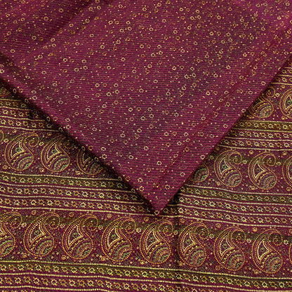 Indian Vintage Sari Purple 100% Pure Silk Painted/Printed Sarees Fabric 5yard Sewing Craft Fabric DressMaking  Soft Wrap Zari Border