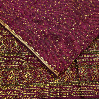 Indian Vintage Sari Purple 100% Pure Silk Painted/Printed Sarees Fabric 5yard Sewing Craft Fabric DressMaking  Soft Wrap Zari Border