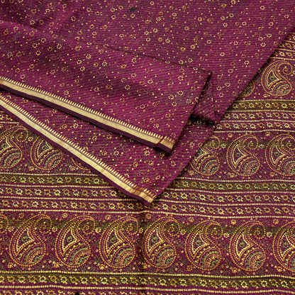 Indian Vintage Sari Purple 100% Pure Silk Painted/Printed Sarees Fabric 5yard Sewing Craft Fabric DressMaking  Soft Wrap Zari Border