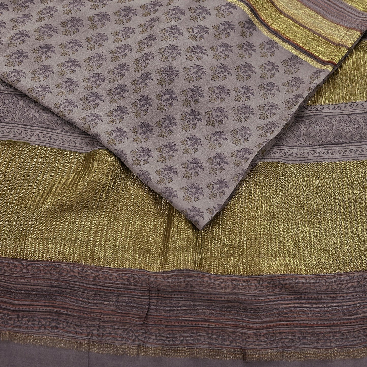 Women Vintage Sari Brown Pure Georgette Silk Printed Saree Craft Fabric Sewing 6Yard Soft Light Dress Making Floral Zari