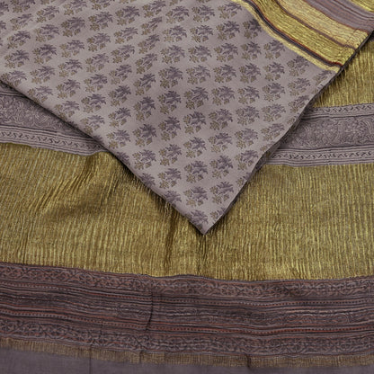 Women Vintage Sari Brown Pure Georgette Silk Printed Saree Craft Fabric Sewing 6Yard Soft Light Dress Making Floral Zari